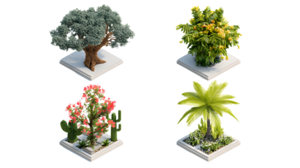 Four abstract trees in minimalist style