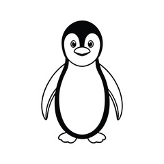 Obraz premium Cute cartoon penguin with big eyes silhouette isolated on white background