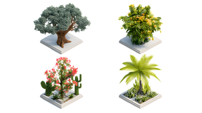 Four abstract trees in minimalist style