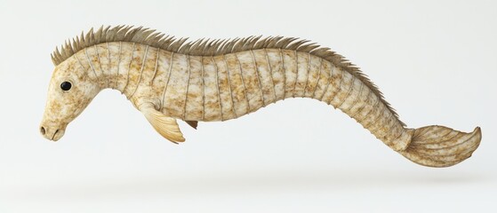 Fototapeta premium Fantastical seahorse horse hybrid creature on a white background showcasing unique design and texture in a surreal and imaginative composition with clean studio lighting