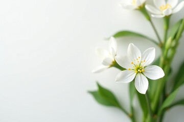 Obraz premium Delicate white flower blossoms against pure white backdrop, nature, flower macro, studio