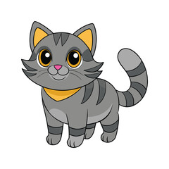Cute cat with fluffy tail and large eyes in a playful mood vector illustration isolated on white background