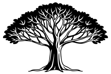 Vector Line Art Tree Illustration – Minimal Tree Clipart, Logo Icon Design on White Background