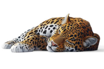 Sleeping Leopard with Light Tan Fur and Black Rosettes on Transparent Background in PNG Format