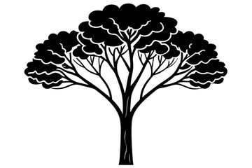 Vector Line Art Tree Illustration &ndash; Minimal Tree Clipart, Logo Icon Design on White Background