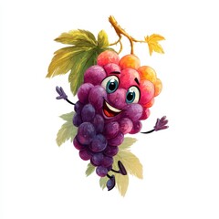 Cheerful Cartoon Grape Jumping on White Background