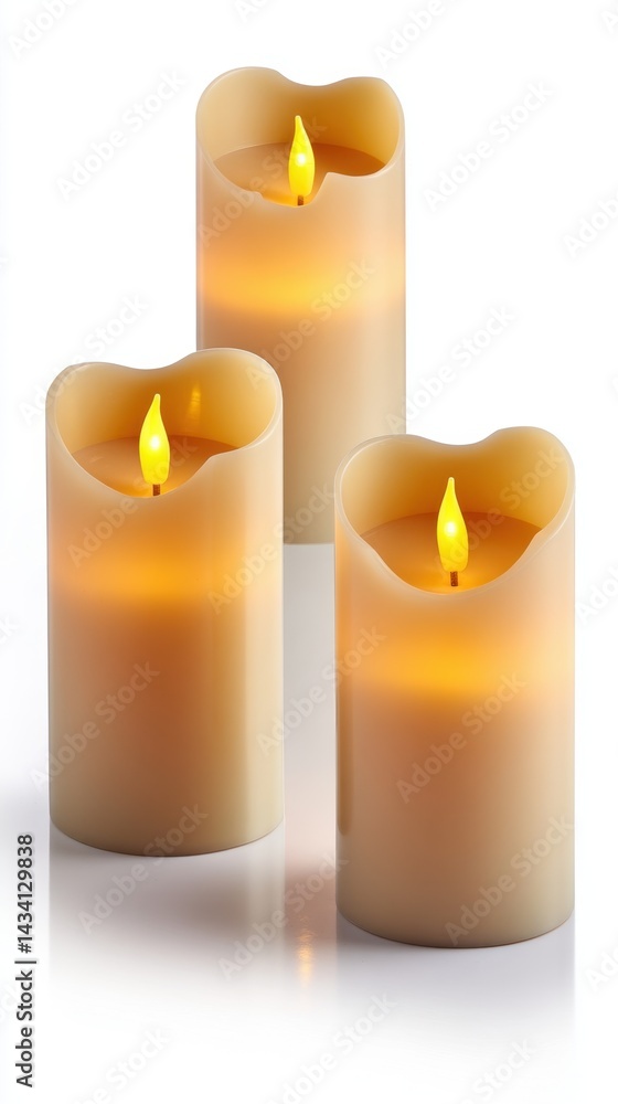 Aufkleber serene ambiance created by three flameless candles glowing warmly on a reflective surface casting so