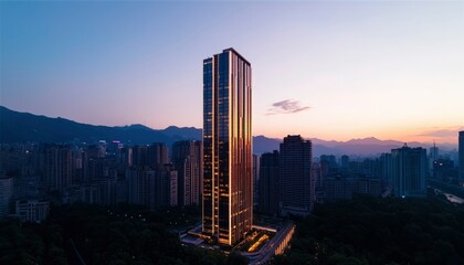 Fototapeta premium Modern skyscraper at dawn