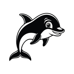 Fototapeta premium Cute dolphin character silhouette isolated on white background