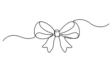 Decorative ribbon bow in continuous one line art drawing style, Ribbon Simple Line Art  Illustration Black Sketch Isolated on White Background.