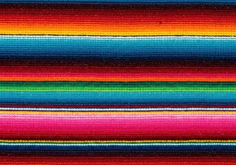 Vibrant and colorful Mexican serape blanket showcasing a detailed striped textile design