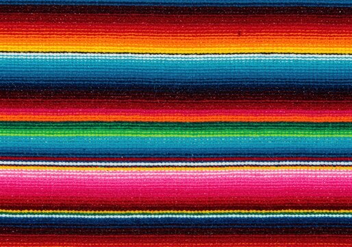 Vibrant and colorful Mexican serape blanket showcasing a detailed striped textile design