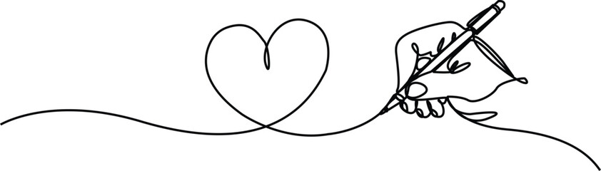 continuous single line drawing of heart shape isolated on white background, love and romance symbol line art vector illustration