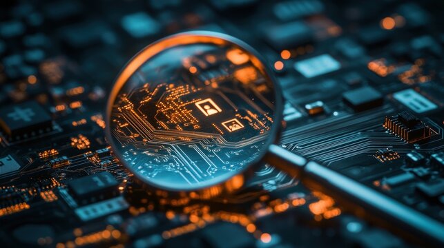 Circuit board under magnifying glass