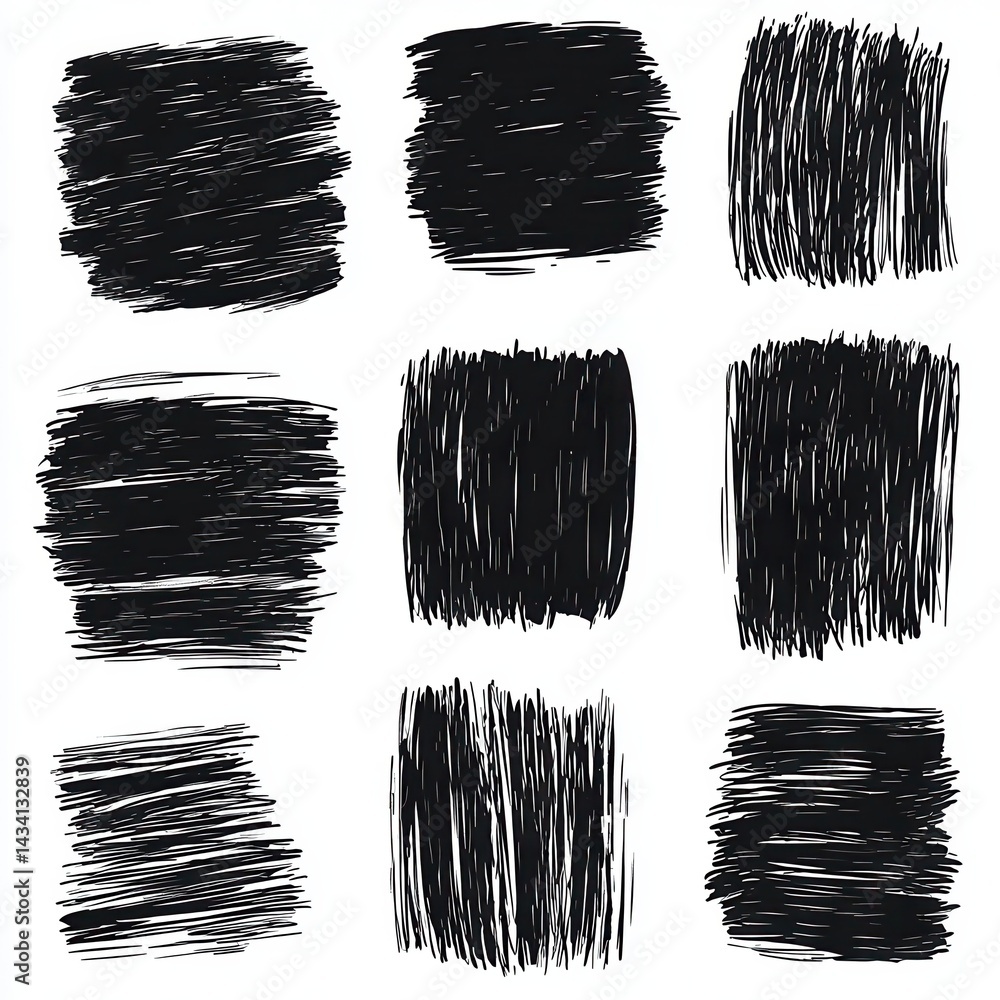 Aufkleber abstract black brush strokes arranged in a grid, showcasing various textures and patterns against a 