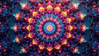 Obraz premium Symmetrical mandala with radiating circular patterns in calming shades, meditation, zen