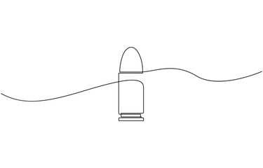 Single continuous line drawing of a bullets. One continuous line drawing of cartridge, Continuous line military bullet single line vector shot bullet military bullet icon drawn one line vector.