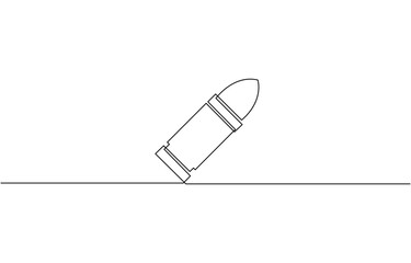 Single continuous line drawing of a bullets. One continuous line drawing of cartridge, Continuous line military bullet single line vector shot bullet military bullet icon drawn one line vector.
