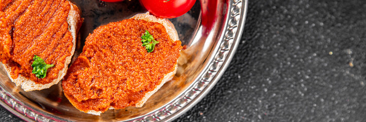 Pepper pate red pepper dip roasted vegetable hummus appetizer vegetable dish fresh gourmet food...