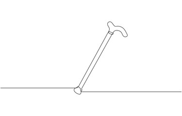 Walking stick continuous one line drawing, Elegant walking stick illustration hand drawn outline vector, Ornate walking stick illustration.