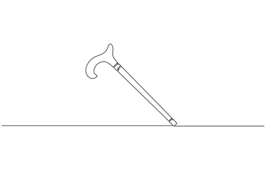 Walking stick continuous one line drawing, Elegant walking stick illustration hand drawn outline vector, Ornate walking stick illustration.