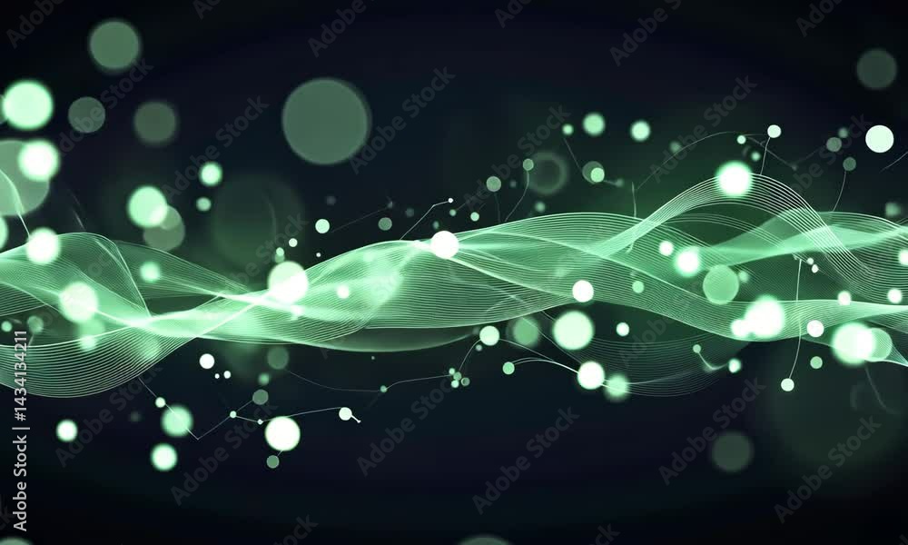 Poster dynamic green light wave with bokeh effects in motion