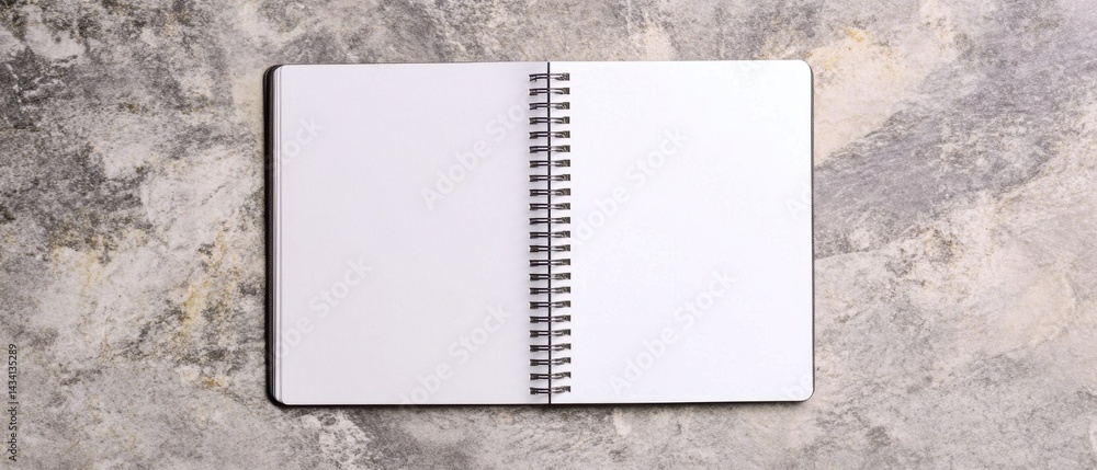 Poster open notebook on gray stone surface for creative writing and planning projects in a minimalist style