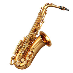 A stunning gold saxophone isolated on white background ,PNG