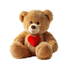 Fototapeta premium A plush teddy bear with a soft texture and a red heart on its chest, evoking feelings of warmth and affection.