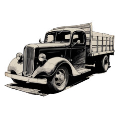an illustration of an icon sketch of an old legendary ancient losbak truck