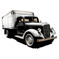 an illustration of an icon sketch of an old legendary ancient losbak truck