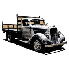 an illustration of an icon sketch of an old legendary ancient losbak truck