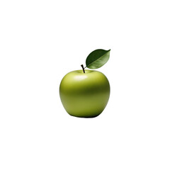 Single Fresh Green Apple with Leaf on White Background