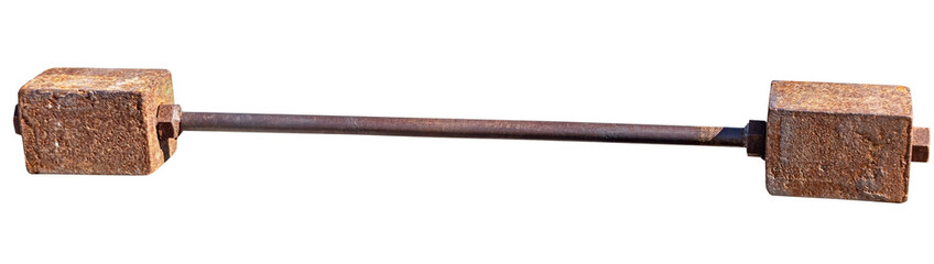 Homemade barbell made of cement on a white