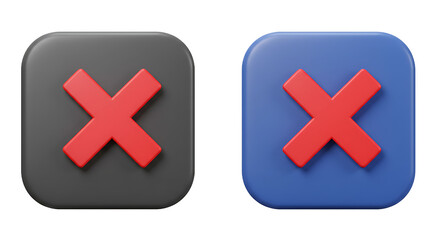 Obraz premium Two rounded square icons with red x symbols on a black background and a blue background