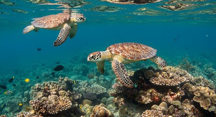 Obraz premium Sea Turtles Swimming in Ocean