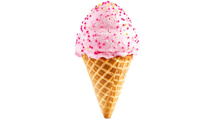 An ice cream cone with sprinkles on top. The cone is made of ice and has a waffle pattern