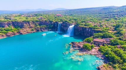Waterfall Lake Landscape Aerial
