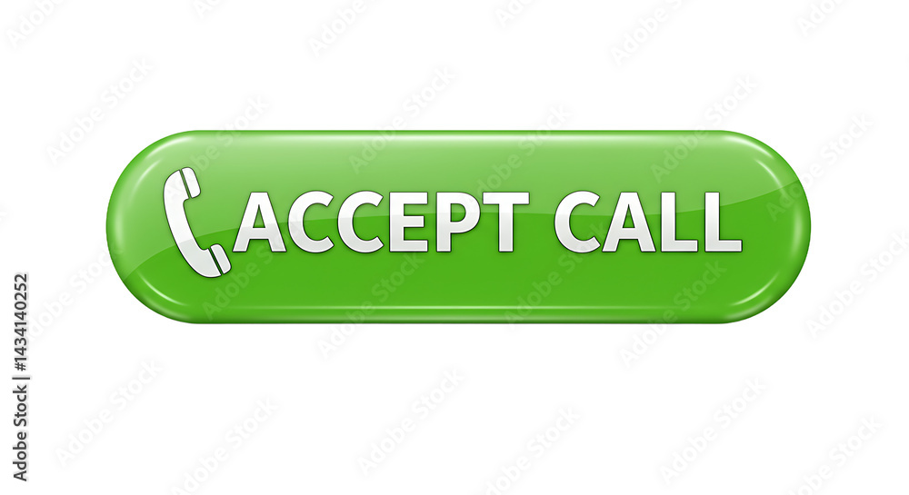 Poster a green accept call button with a phone icon on a black background for communication design