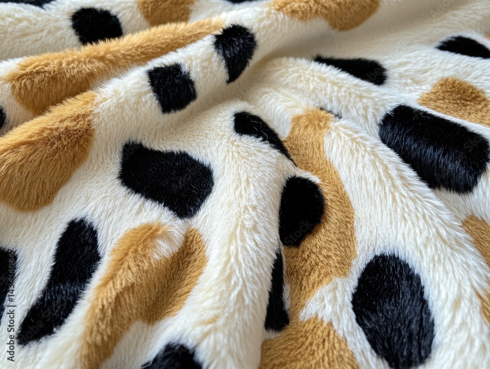 Poster soft plush fabric with a playful animal print in black tan and white creating a cozy and inviting te
