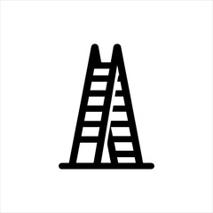 A simple vector illustration presents a black icon of a double-sided ladder on a white background.