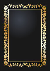 Floral rectangular golden frame. Festive design. Gold border with flowers. Frames vector