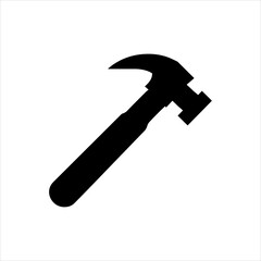 Simple and bold black silhouette of a classic hammer, a versatile tool on a white backdrop.