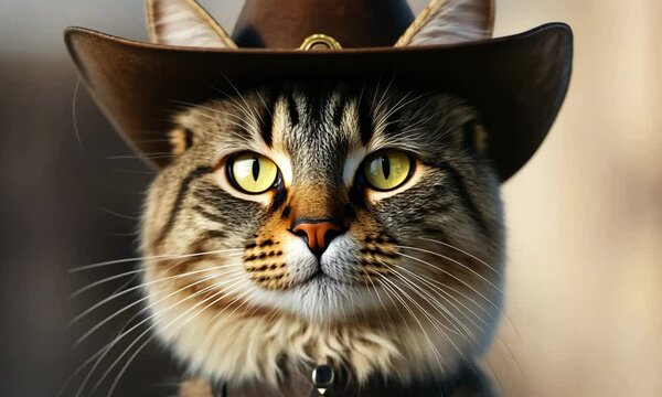 Charming cowboy cat with sheriff badge exhibits playful personality in westernthemed sequence