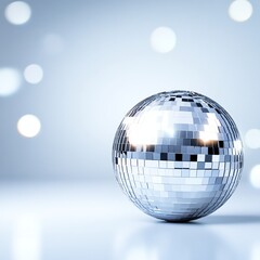 Shiny disco ball reflecting light in a minimalist setting.