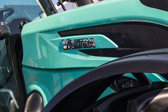 Bednary, Poland - September 21, 2024: Agroshow. Valtra brand tractor machine. Manufacturer agricultural equipment. Detail and part of vehicle