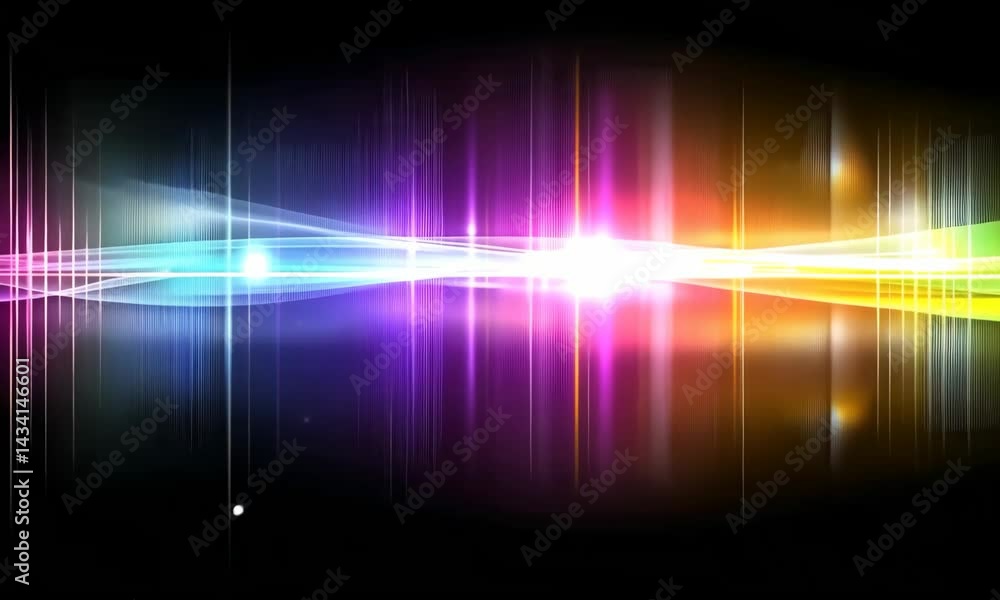 Poster dynamic vibrant light waves pulsing and shimmering across black background