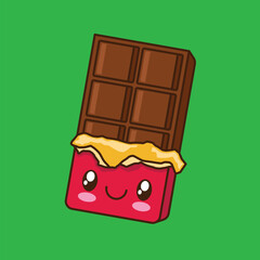 Hand drawn cute kawaii chocolate bar cartoon character illustration