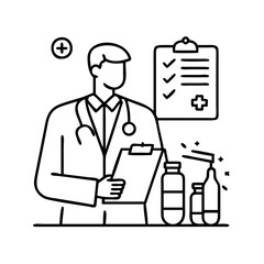 doctor prescribing medicine icon, doctor prescribing medicine line art - simple line art of doctor prescribing medicine, perfect for doctor prescribing medicine logos and icons