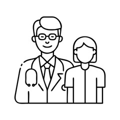 doctor with patient icon, doctor with patient line art - simple line art of doctor with patient, perfect for doctor with patient logos and icons